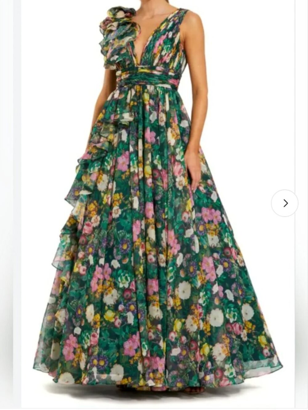 Mac Duggal Maxi Dress Floral Chiffon ruffle Gown size 6